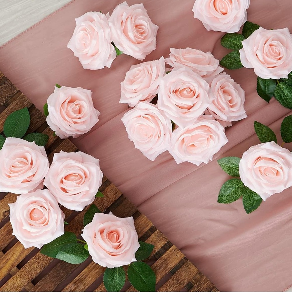 16 Count Blush Pink Silk Roses 4 Inch Heads & Stems Bouquet Flowers New - Picture 2 of 2